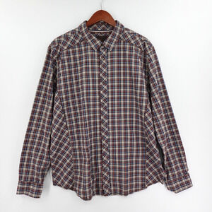 Prana Shirt Men XL Brown Plaid Organic Cotton Blend Blend Pearl Snap Cabin Rodeo